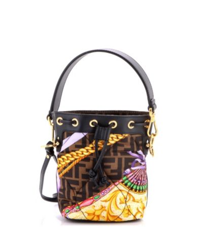 Сумка-ведро Pre-Owned Fendi Mini x Versace Fendace Mon Tresor Quilted Printed Zucca Silk