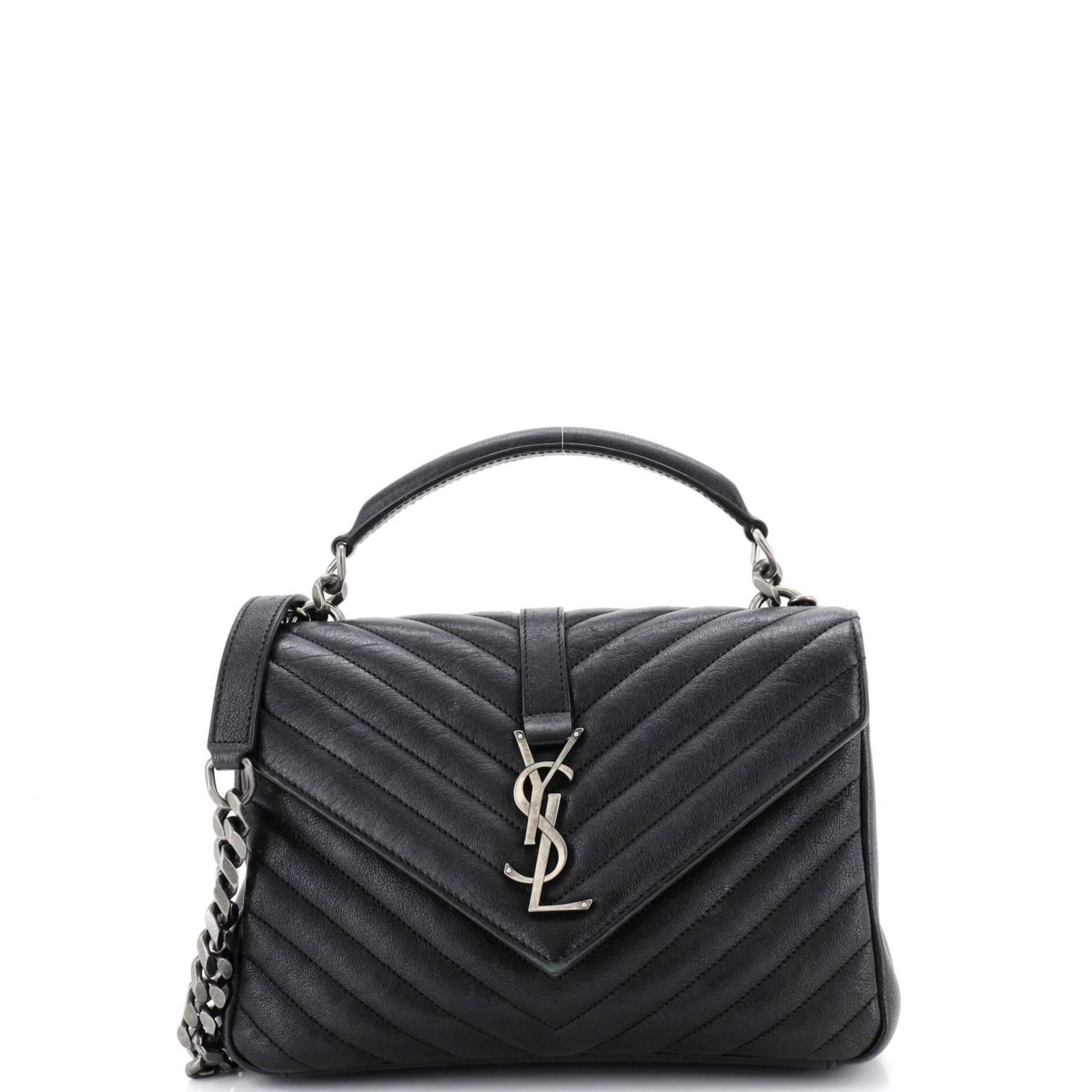 Saint Laurent б/у сумка Classic Monogram College Matelasse Chevron из кожи среднего размера