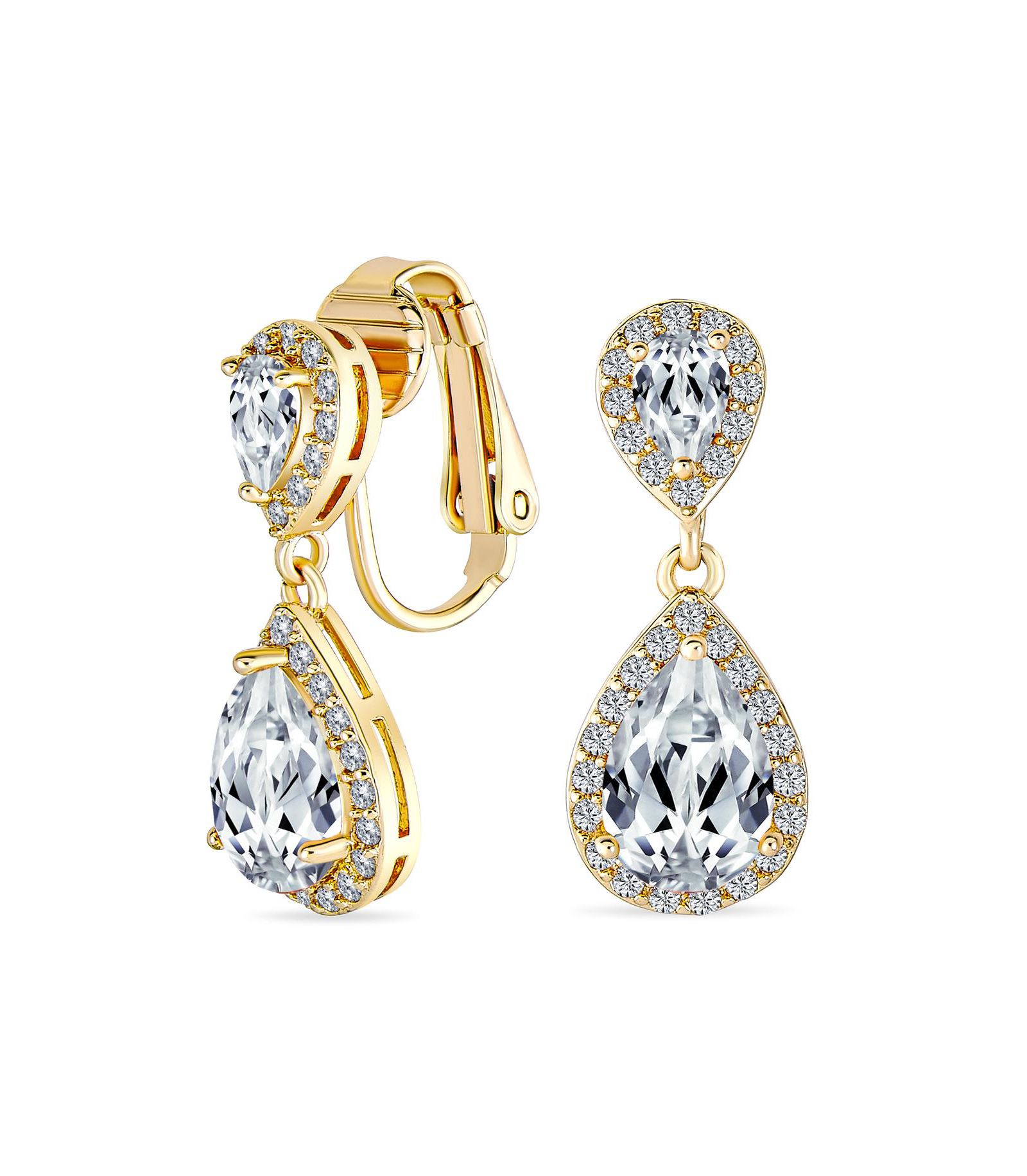 Серьги Bling Jewelry Cocktail Cubic Zirconia CZ Double Solitaire Teardrop Rose Gold Plated
