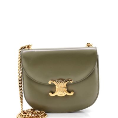 Pre-Owned Celine Triomphe Besace Clea Chain Flap Bag Leather