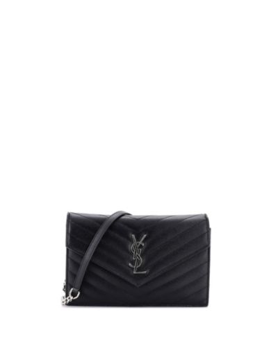 Pre-Owned Saint Laurent Small Classic Monogram Wallet on Chain Matelasse Chevron Leather