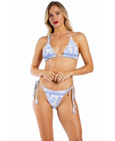 Женский комплект бикини La Moda Clothing Blue Floral, треугольный топ и плавки с завязками