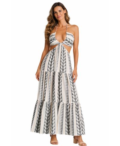 La Moda Clothing Женское роскошное принтованное платье Maxi Cut-Out - Resort Wear, Beach Vacation and Cruise Outfit by Club Moda