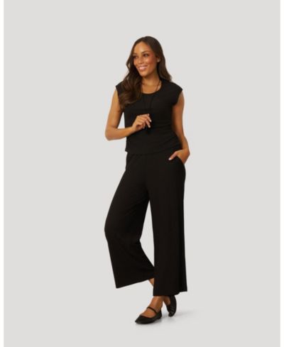 Cable & Gauge Women's Rib Side Shirred Top and Wide Leg Set