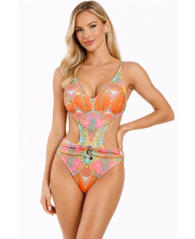 La Moda Clothing Женский слитный купальник Tropical Paisley с пояльтом-кольцом