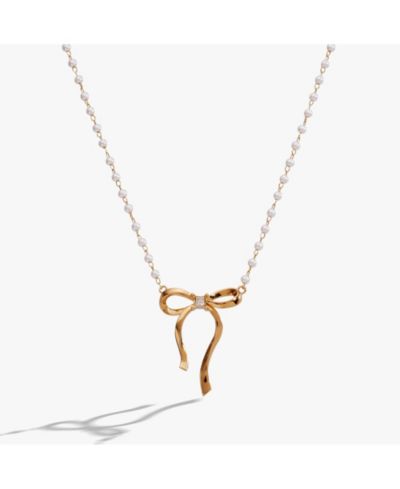 Alex and Ani Кокетливое ожерелье с жемчугом и бантом Bow Pearl Coquette
