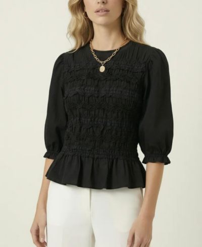 Modenaire Women's Smocked Peplum Puff-Sleeve Blouse