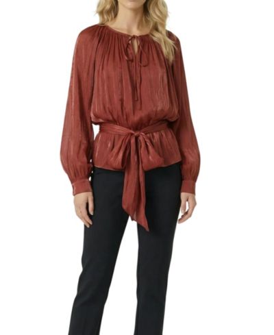 Modenaire Women's Tie-Neck Belted Long-Sleeve Blouse