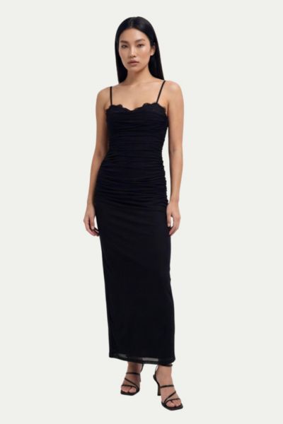 MissPap Women's Premium Tulle Lace Trim Maxi Dress