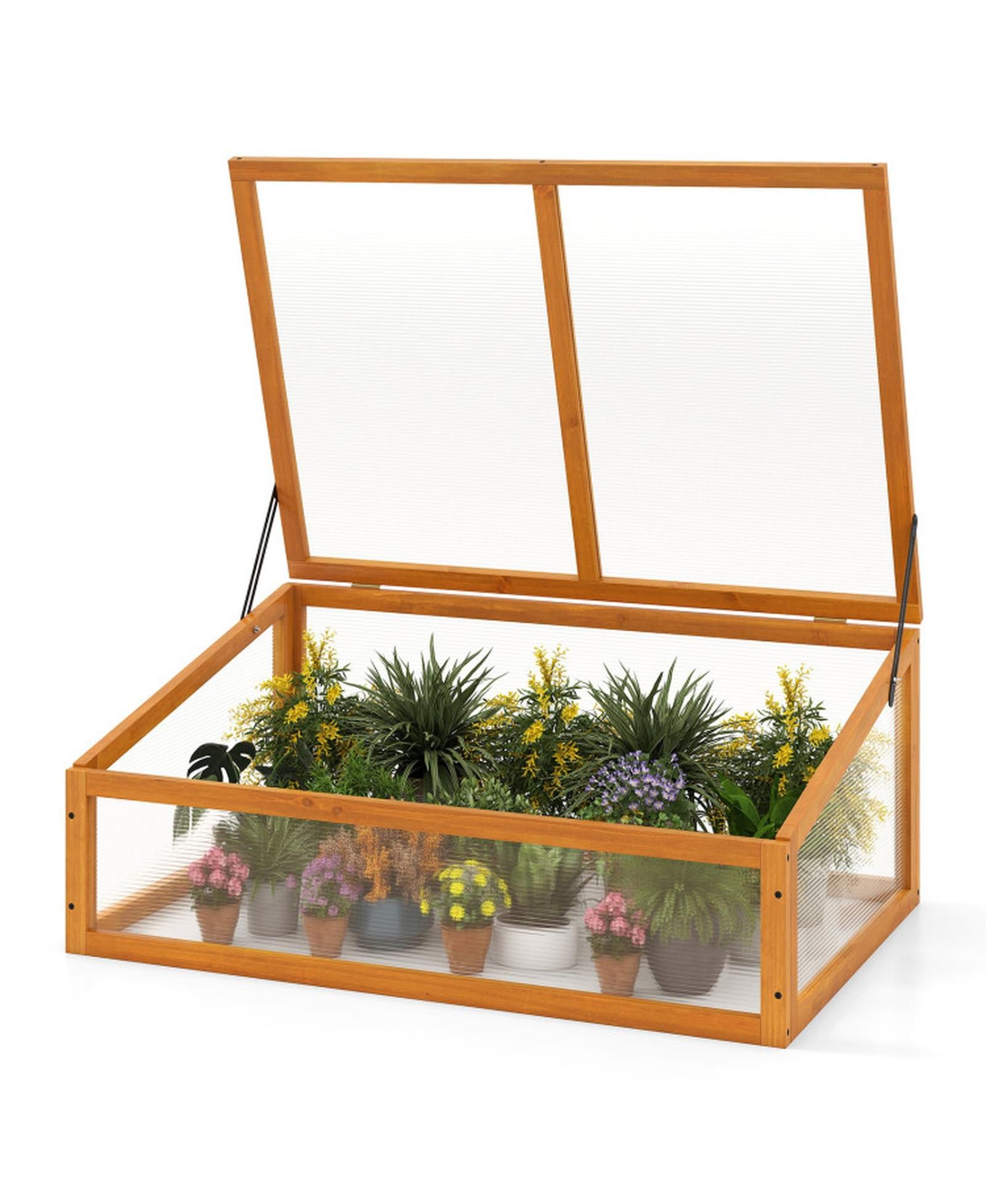 GOUUN Fir Wood Cold Frame Greenhouse with Transparent Flip-Top Roof