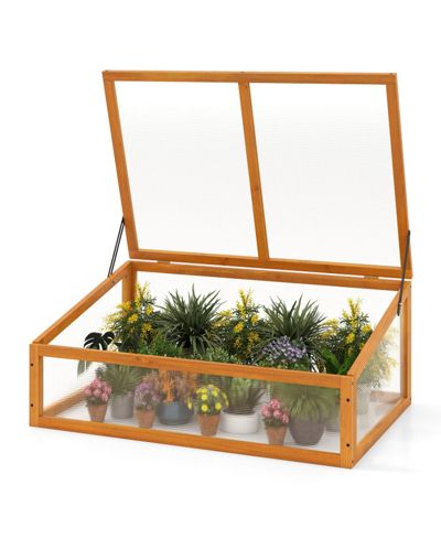 GOUUN Fir Wood Cold Frame Greenhouse with Transparent Flip-Top Roof