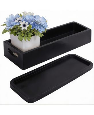 YIGII Acacia Wood Bathroom Storage Set Toilet Tank And Vanity Trays