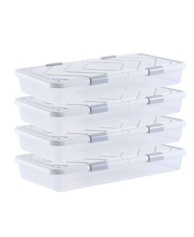 GOUUN Under-Bed Rolling Storage Bins with Locking Wheels and Lid, 31.7 x 15.6 x 6.9 in, 4 Pack