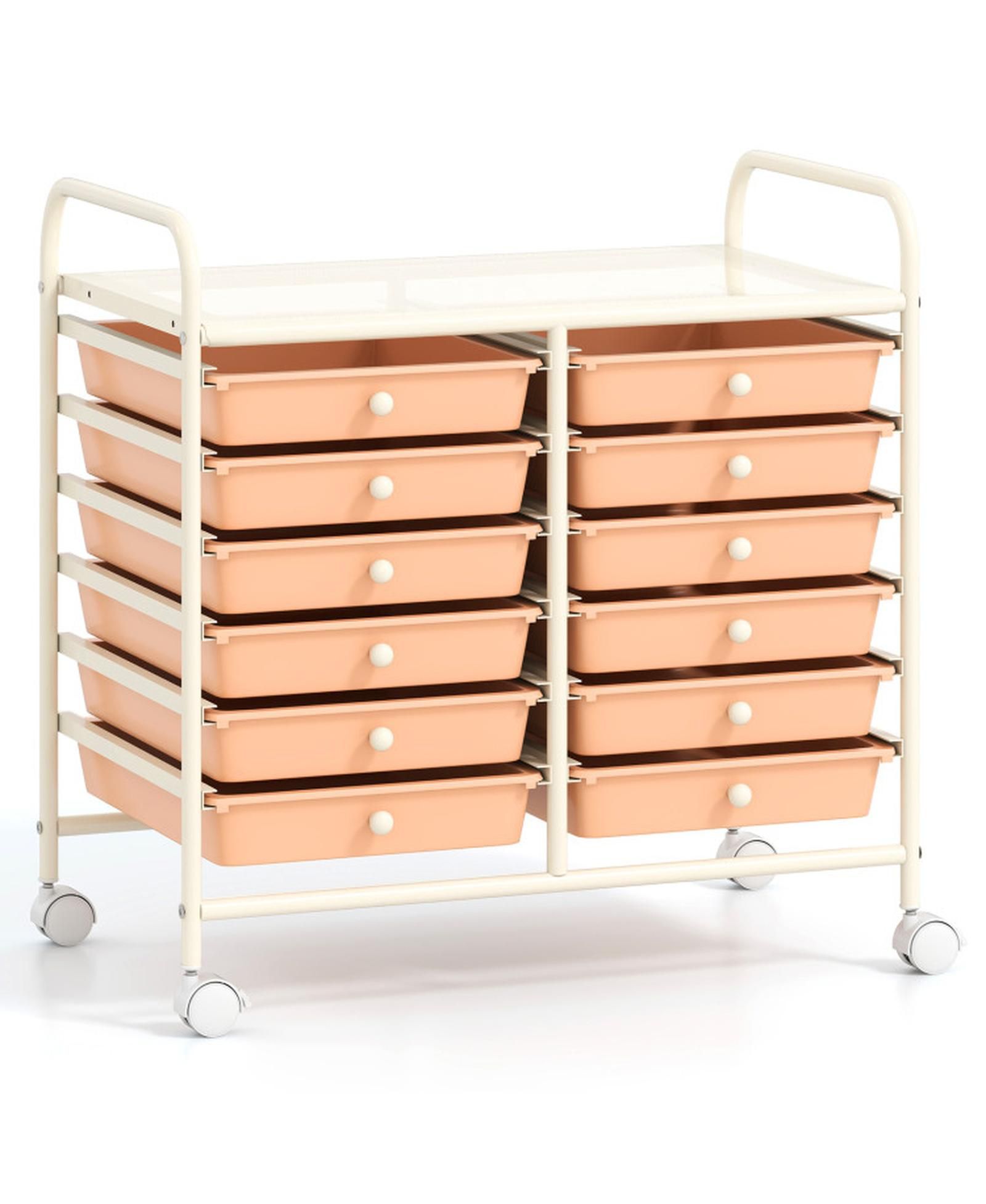 GOUUN 12-Drawer Rolling Storage Cart with Steel Frame and Dual Handles for Home and Office
