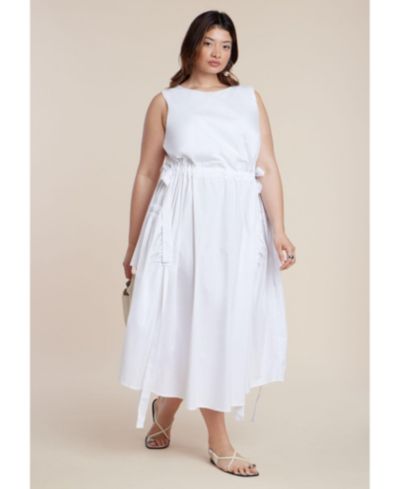 ELOQUII Women's Cinch Waist Poplin Midi Dress