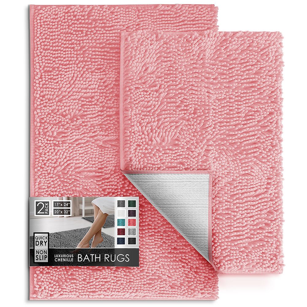 Hearth & Harbor Chenille Bath Rug 2-Piece Set, Quick-Dry, Machine-Washable, Non-Slip
