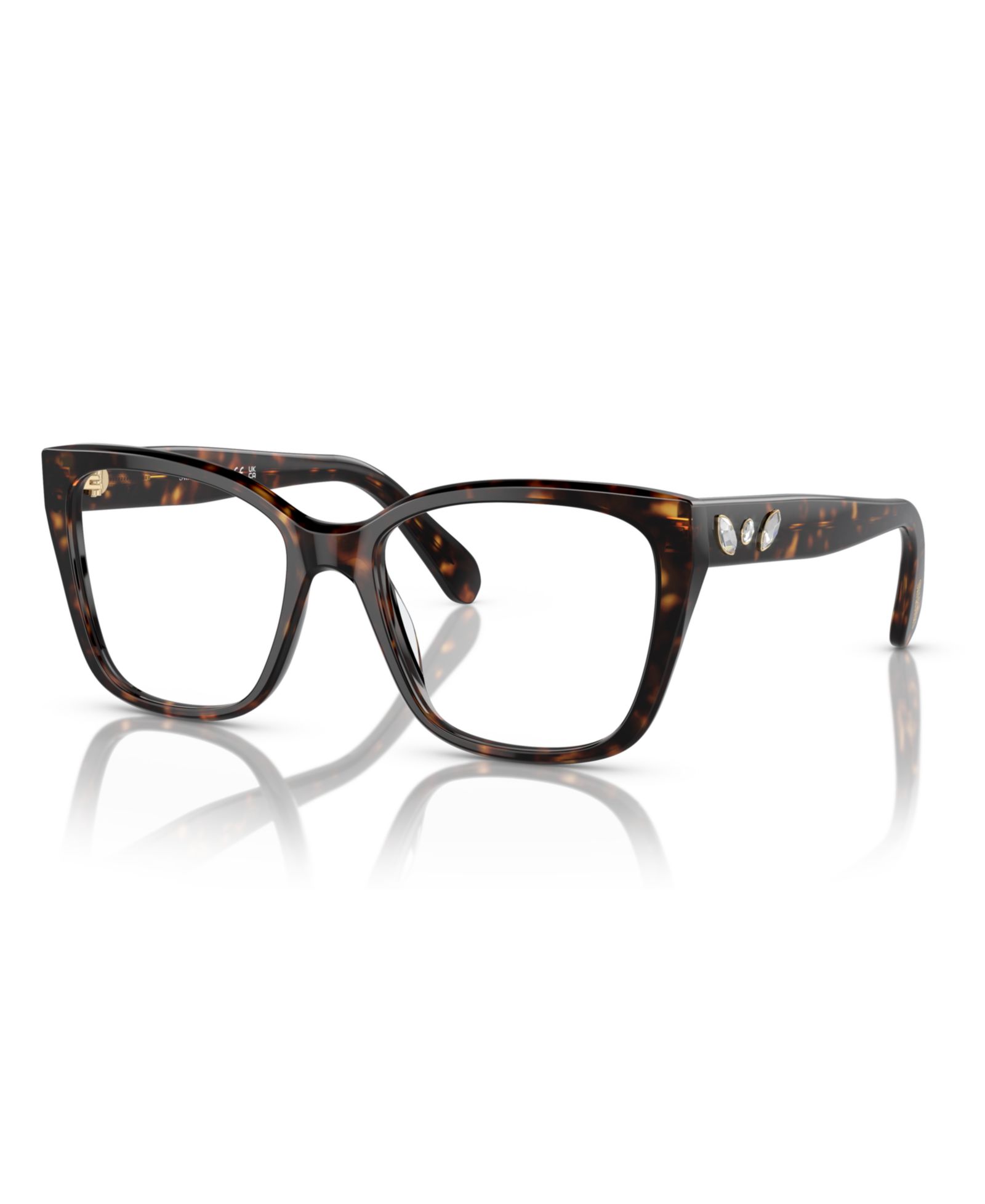 The clear crystals inside a chic metal encasing accentuate the temples, giving any outfit a subtle dose of glamor but still with an easy-to-wear feel.