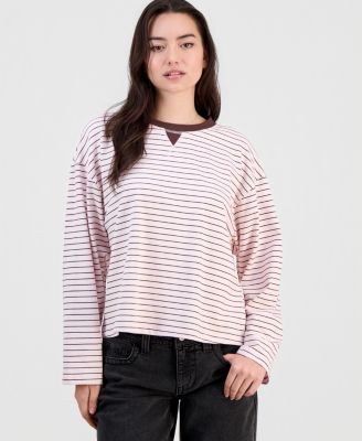 Hippie Rose Juniors' Oversized Striped Long-Sleeve Top