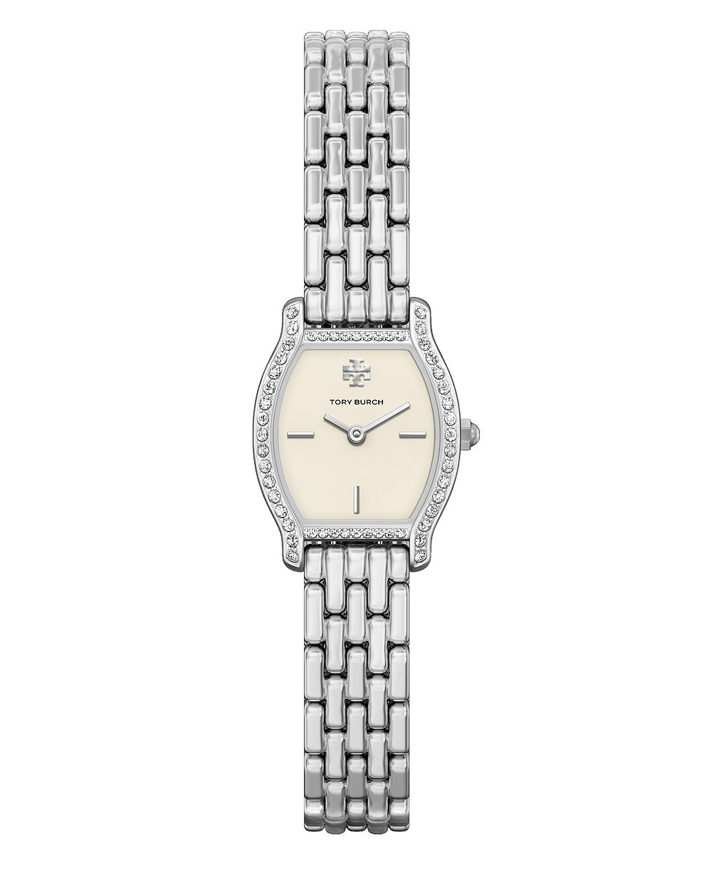 Tory Burch Women's Quartz Eleanor Curve Silver-tone Stainless Steel Bracelet Watch 20mm