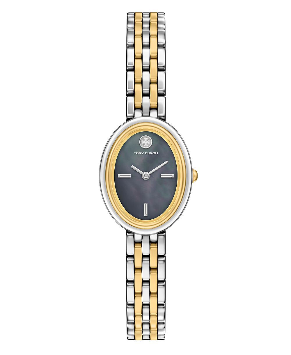 Tory Burch Women's Quartz Oval Two-Tone Stainless Steel Bracelet Watch 22mm