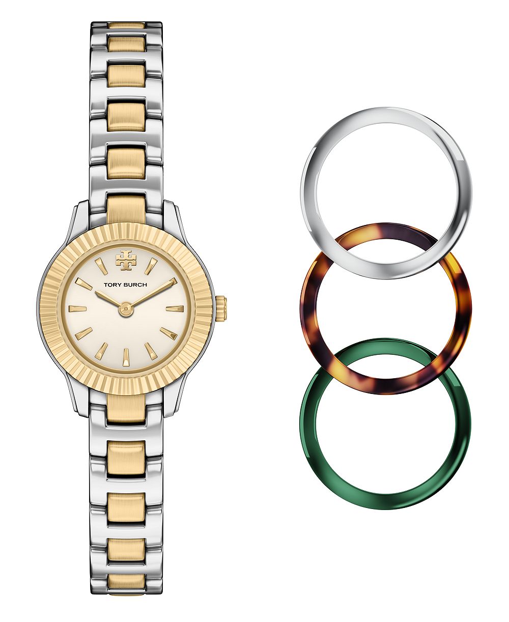 Tory Burch Women's Quartz Miller Two-Tone Stainless Steel Bracelet Watch 24mm Gift Set