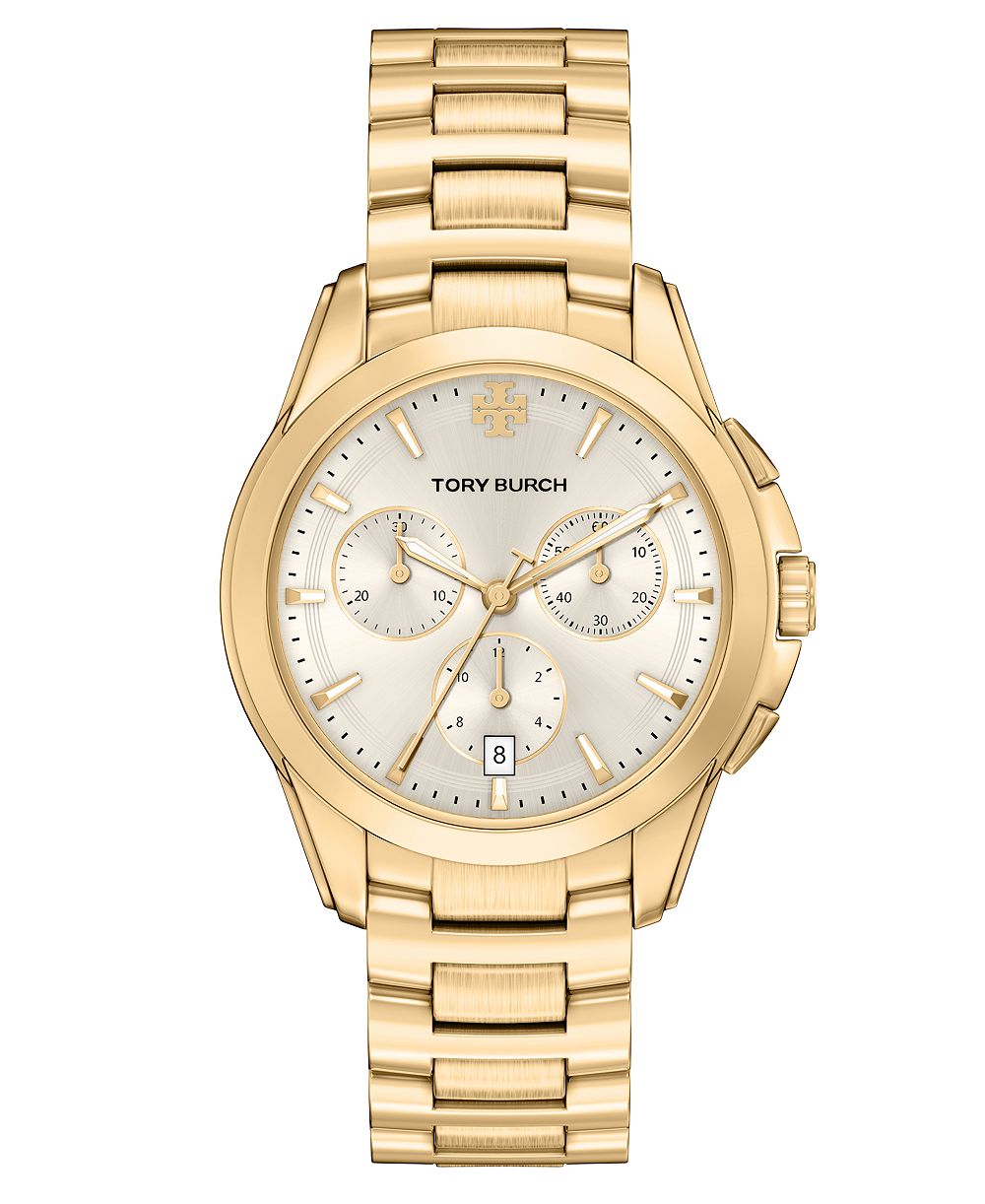 Женские наручные часы tory burch с кварцевым хронографом, золотистым циферблатом и нержавеющим стальным браслетом 38 мм
