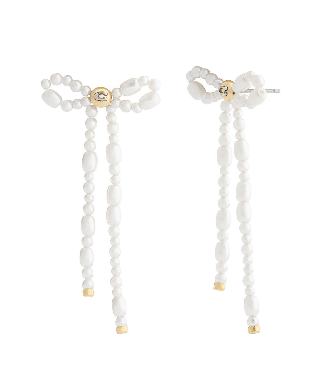COACH Imitation Pearl Bow Drop Earrings