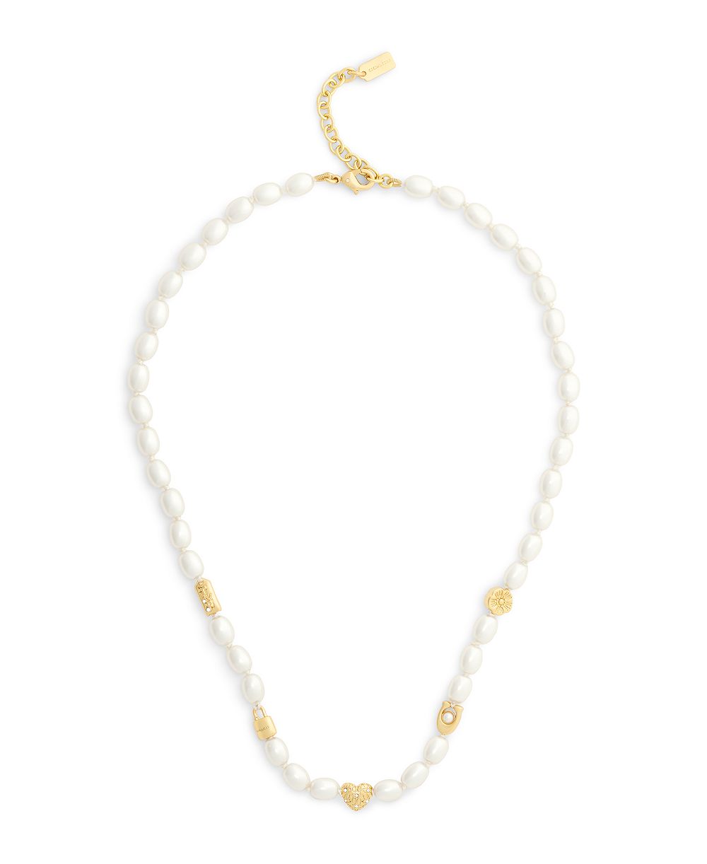 Ожерелье COACH Imitation Pearl Iconic Signature Charm Strand