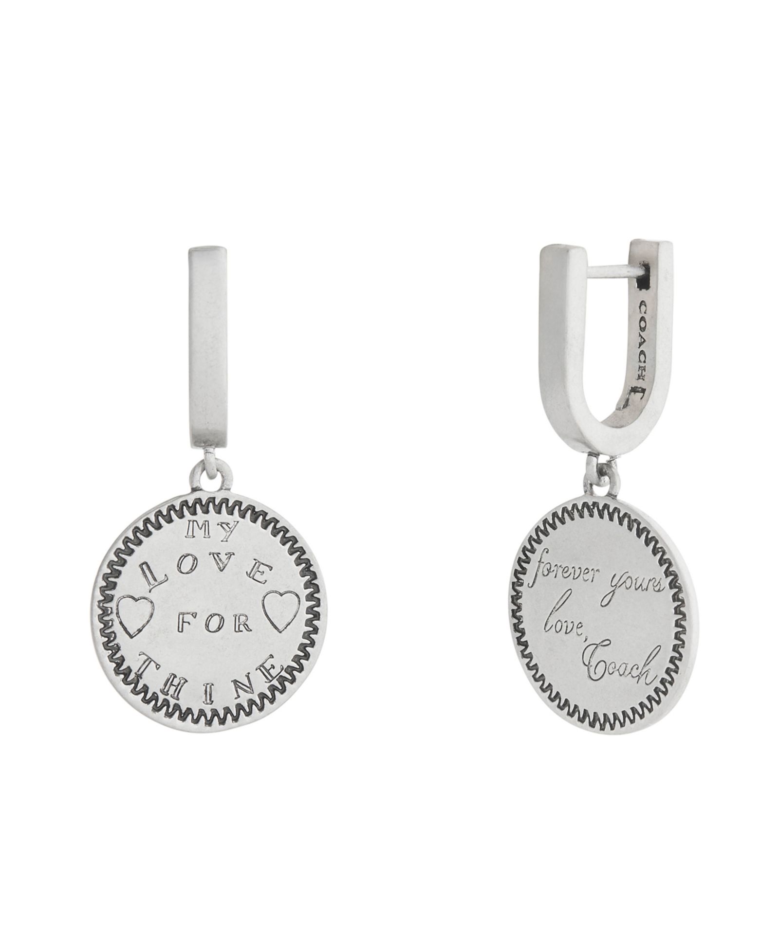 COACH серебряные серьги-кольца Runway My Love Coin Charm Huggie