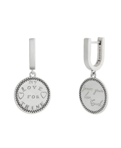 COACH серебряные серьги-кольца Runway My Love Coin Charm Huggie