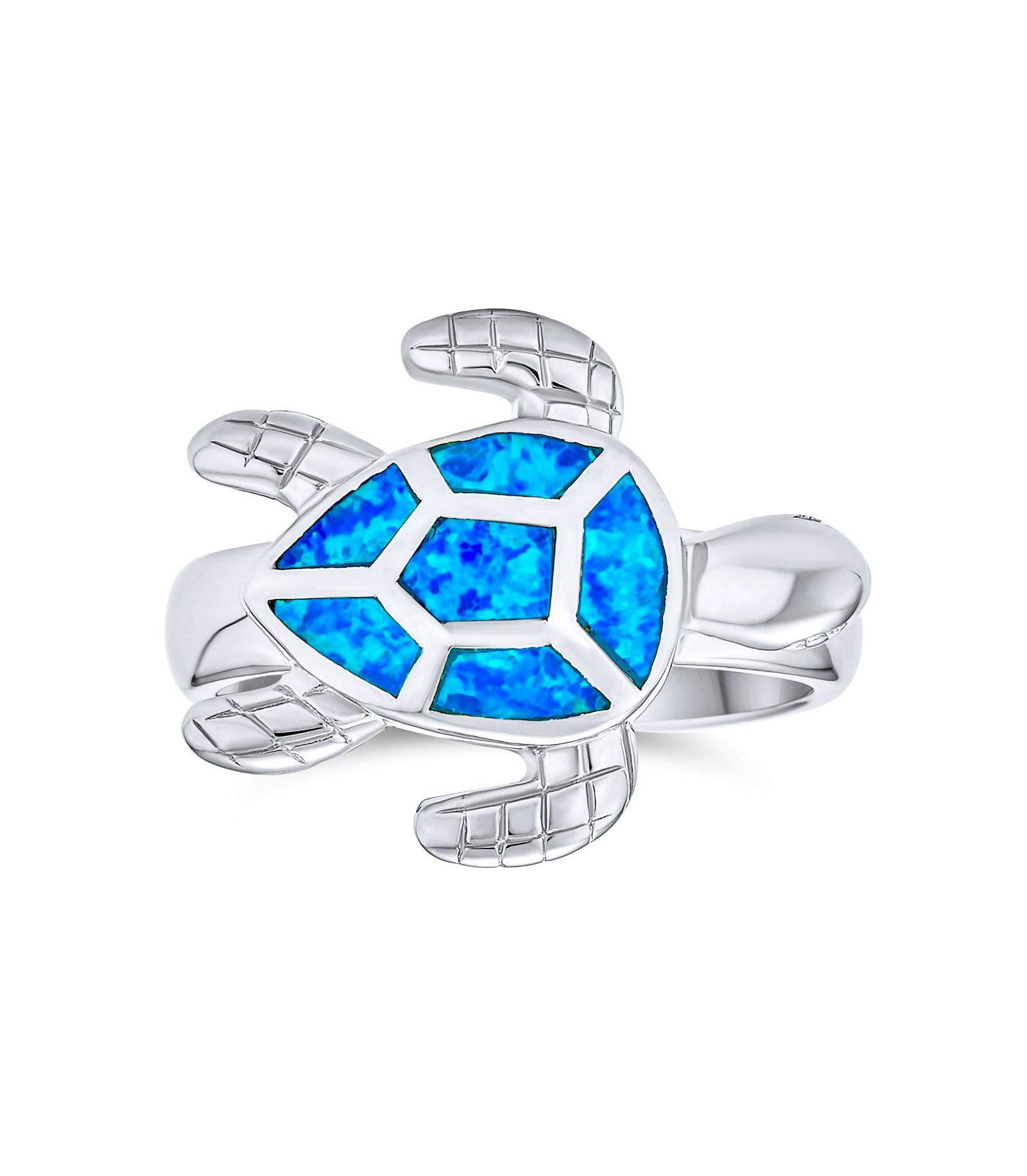 Bling Jewelry Nautical Tropical Created Opal Inlay Turtle Ring .925 Sterling Silver