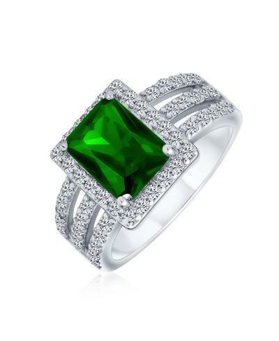 Помолвочное кольцо Bling Jewelry Art Deco Style 3CT CZ Emerald Cut Halo Wide Band.925 Sterling Silver