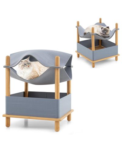COZITO Cat House 2-Tier Wooden with Semi-Enclosed Condo