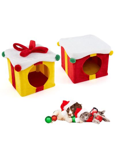 COZITO Cat House Christmas Gift Box Shaped with 2 Condos and Bow