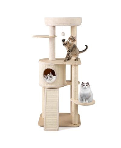 COZITO Cat Tree 56 inch Wooden with 2 Sisal Posts and Ladder
