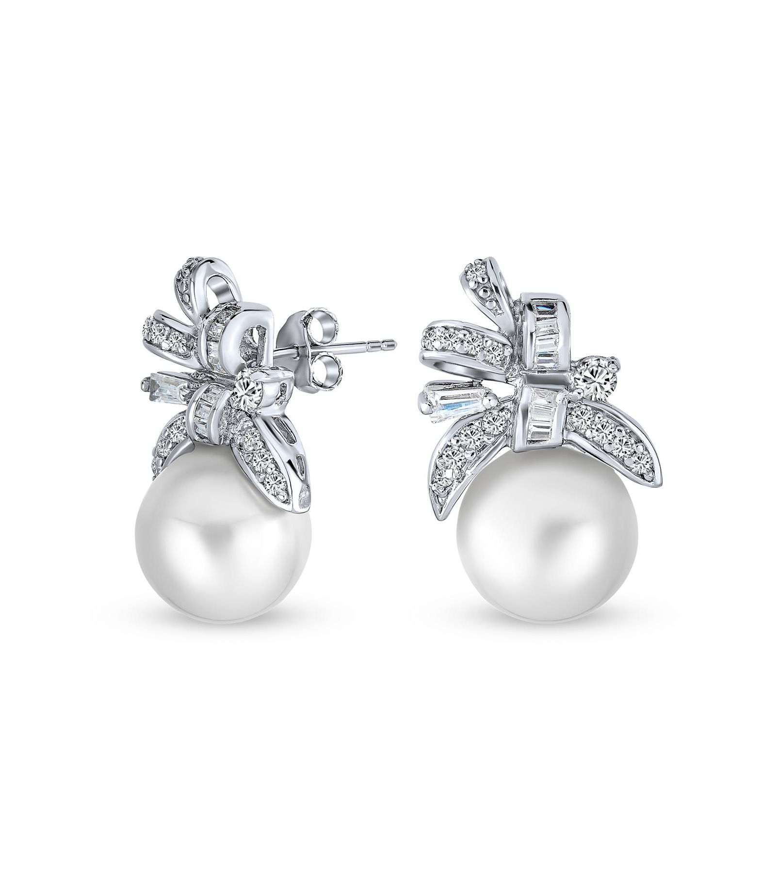 Bling Jewelry серьги-гвоздики с жемчугом и CZ в викторианском стиле, 0.925 Sterling Silver