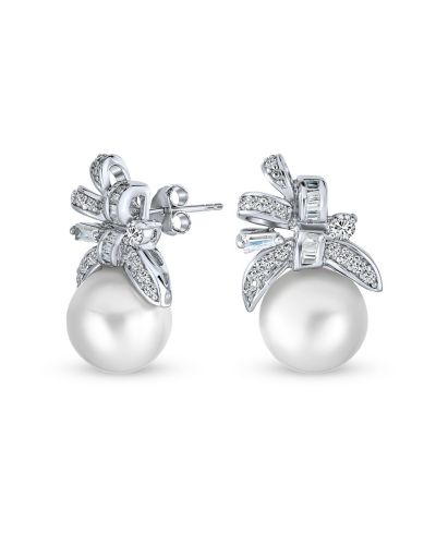 Bling Jewelry серьги-гвоздики с жемчугом и CZ в викторианском стиле, 0.925 Sterling Silver