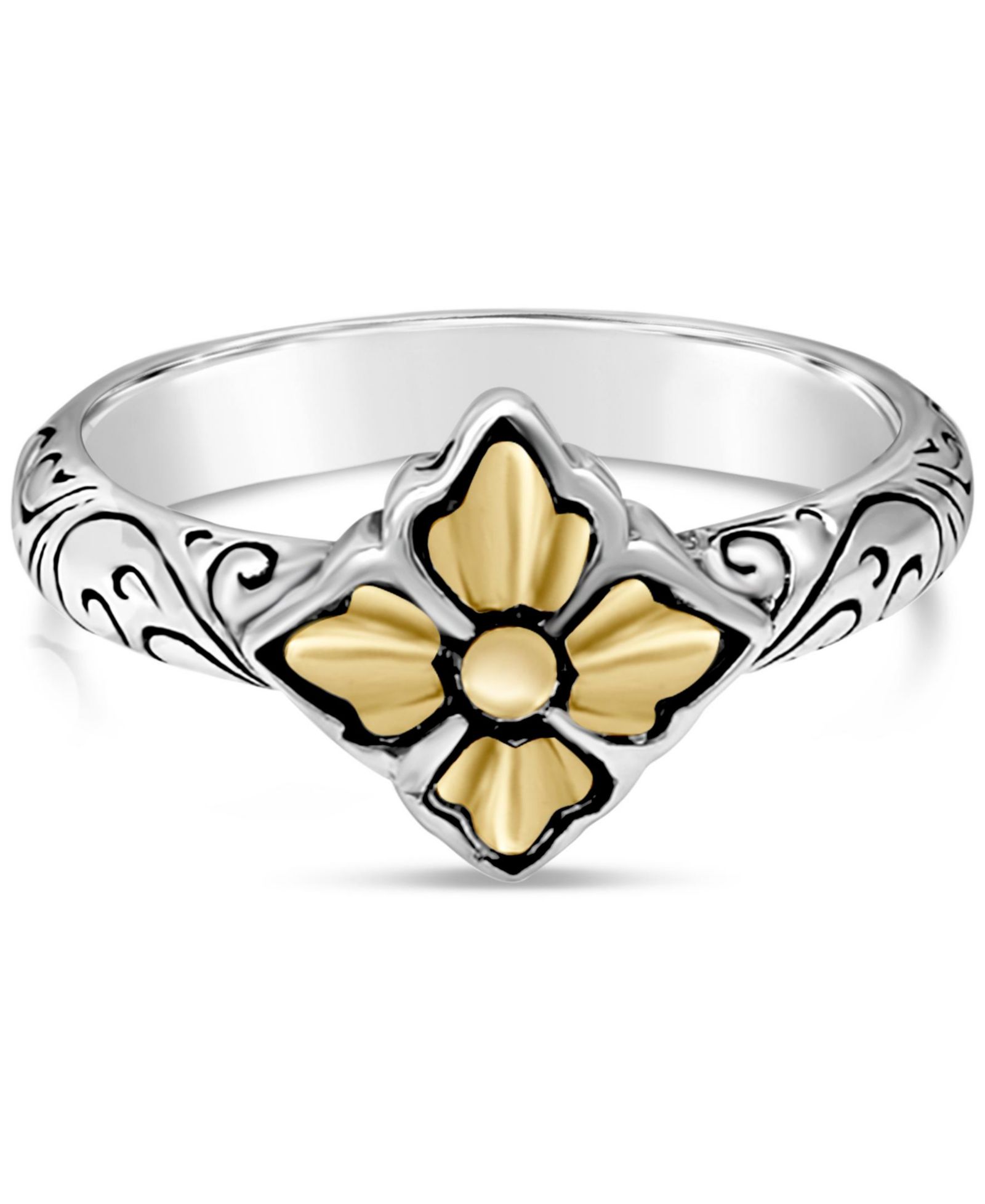 DEVATA Кольцо кленового листа из стерлингового серебра с акцентами 18K Gold