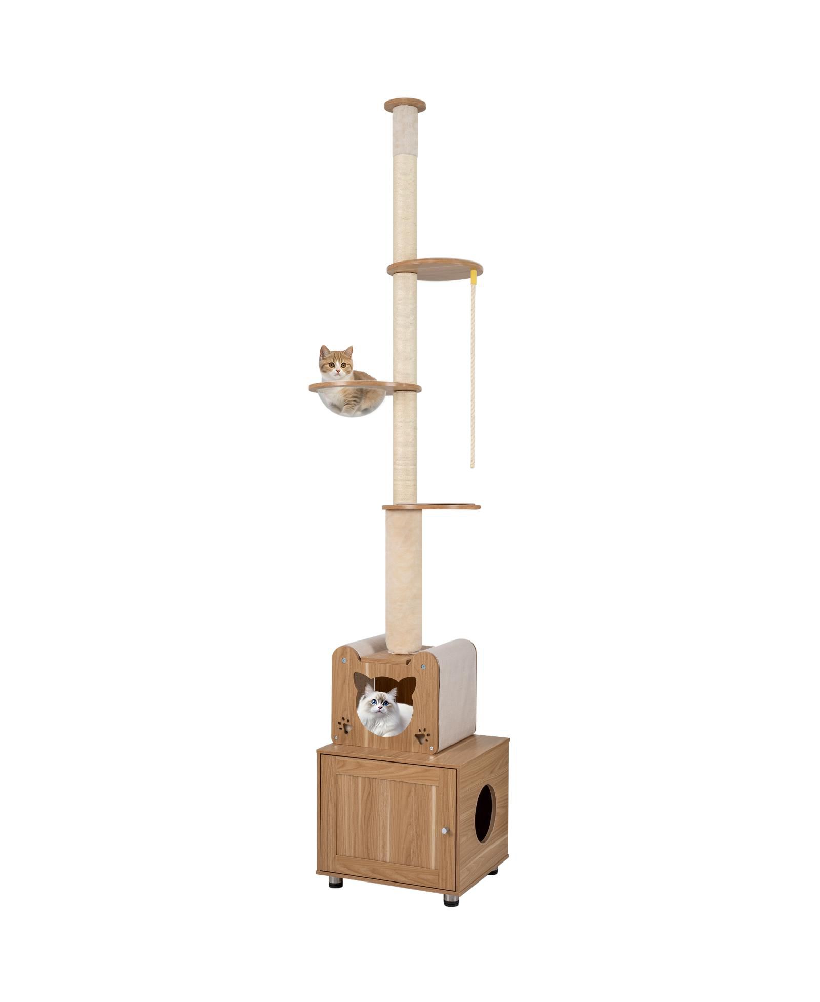 COZITO Floor to Ceiling Cat Tree 101 inch with Litter Box Enclosure