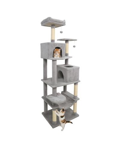 COZITO Cat Tree 58 inch Modern with Upholstered Perch and 2 Condos