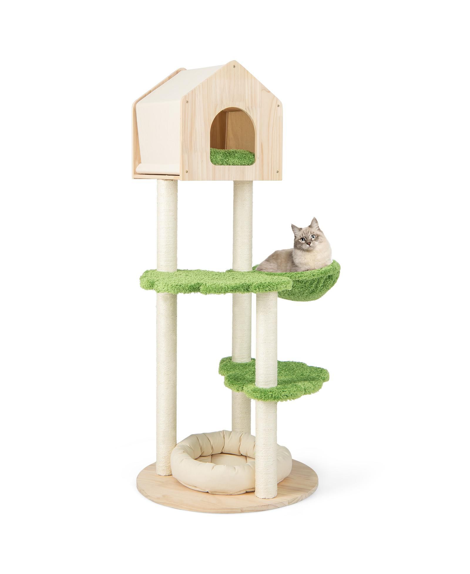 COZITO Cat Tree 55 inch Climbing Stand с сизалевыми столбиками и кошачьей лежанкой