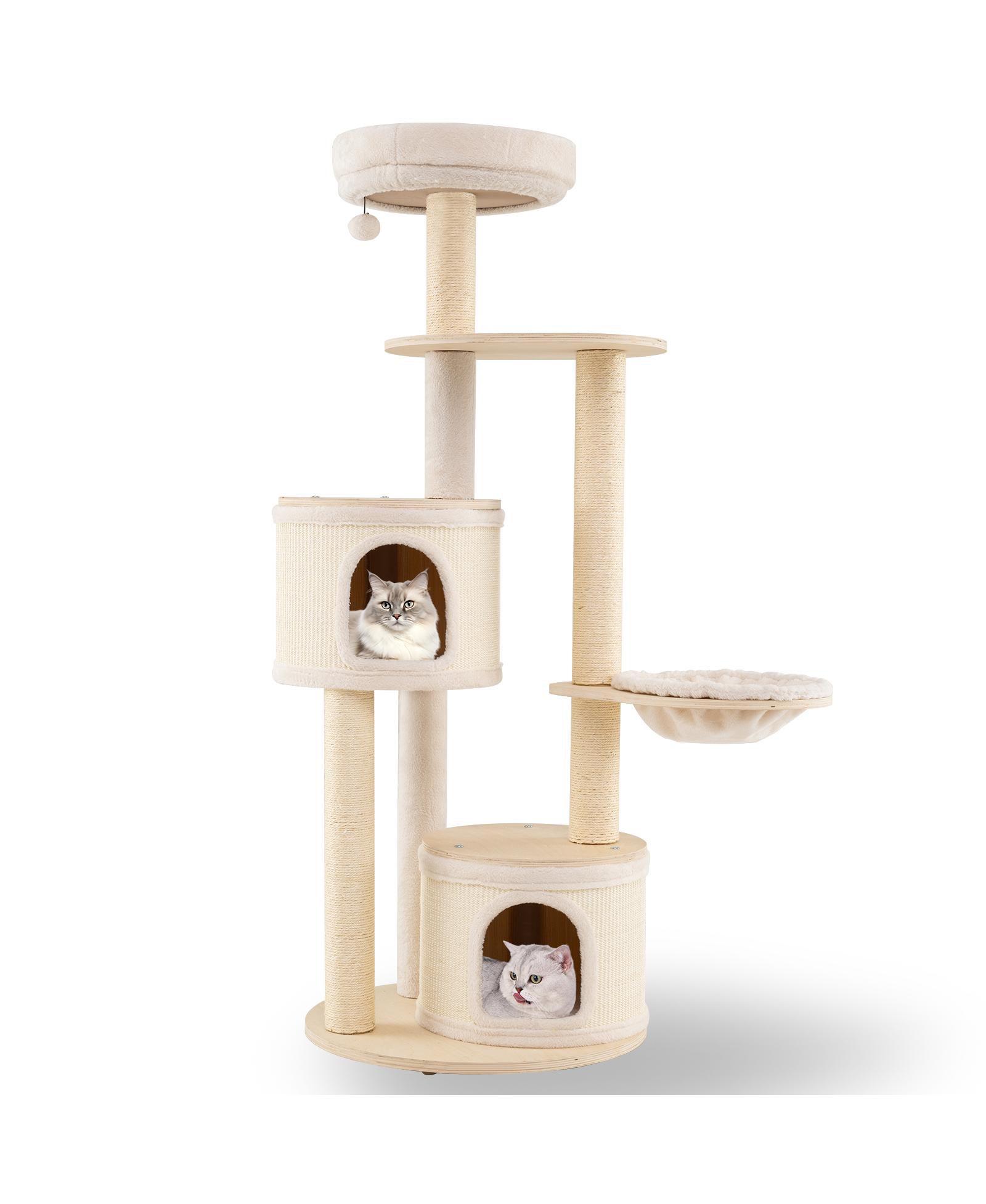 COZITO Cat Tower 60 inch Wooden with Sisal Posts and 2 Condos