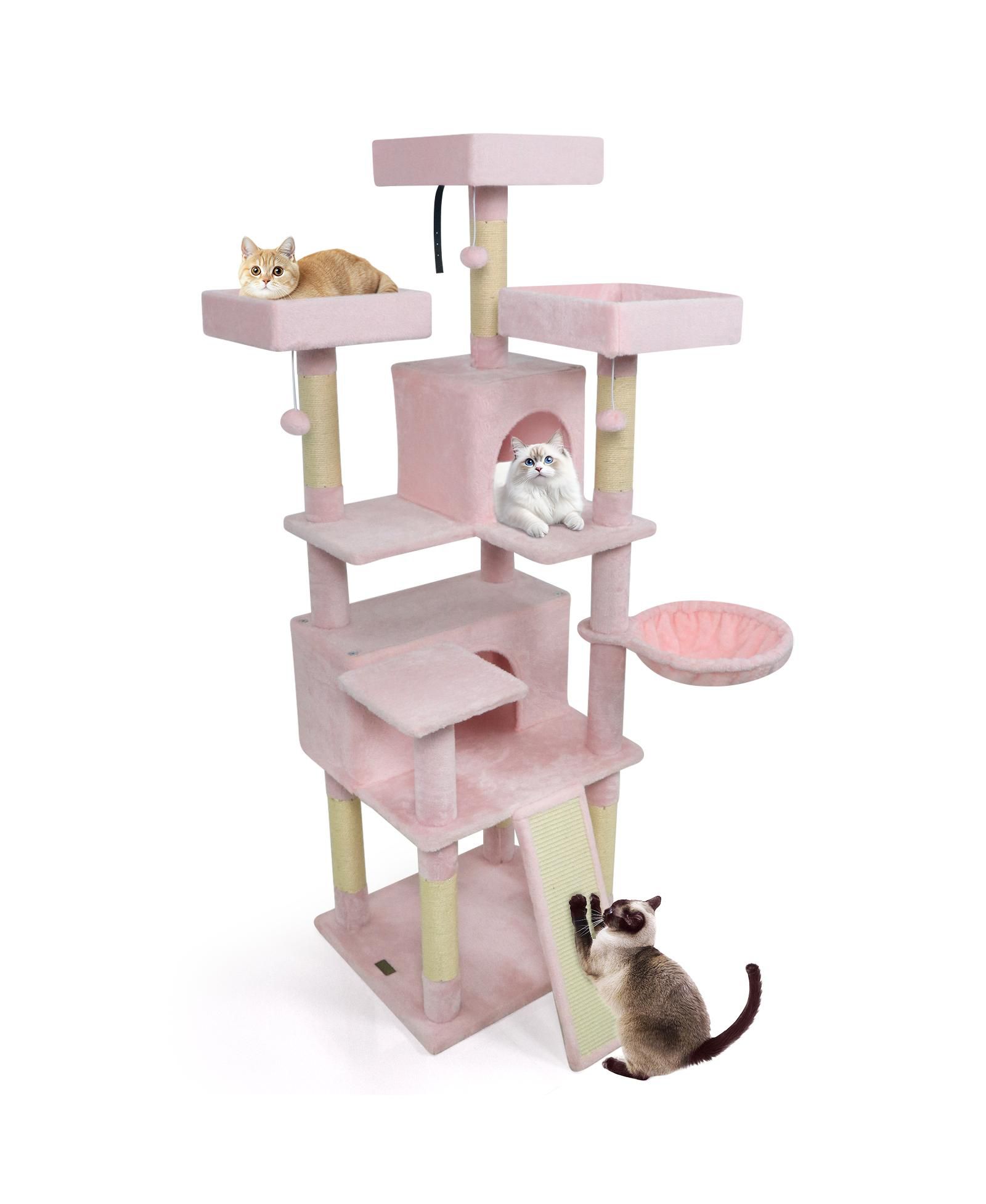 COZITO Cat Tree 65 inch with 3 Plush Perches and 2 Cat Condos