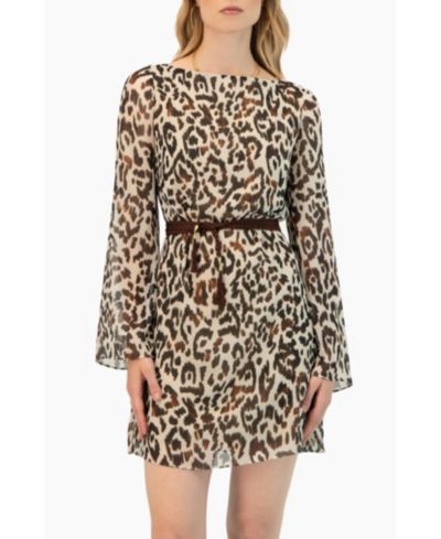 Женское платье Ivonne Women's Short Animal Print с завязками на талии
