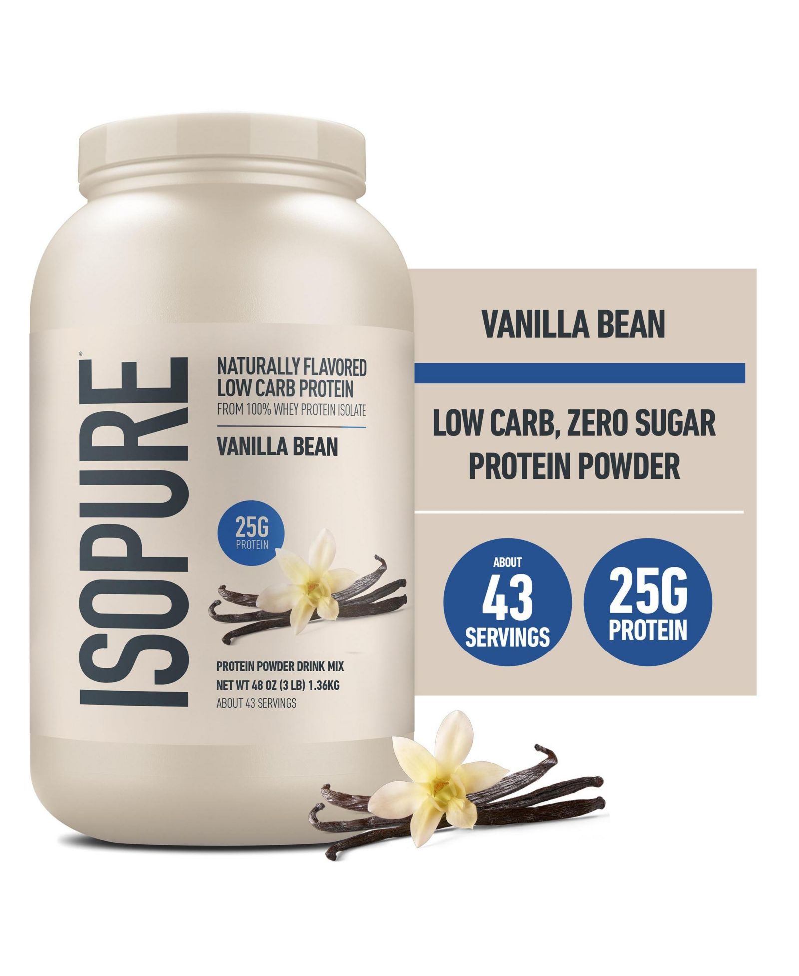 Протеиновый порошок Isopure Low Carb, Naturally Sweetened Vanilla, 3 lb