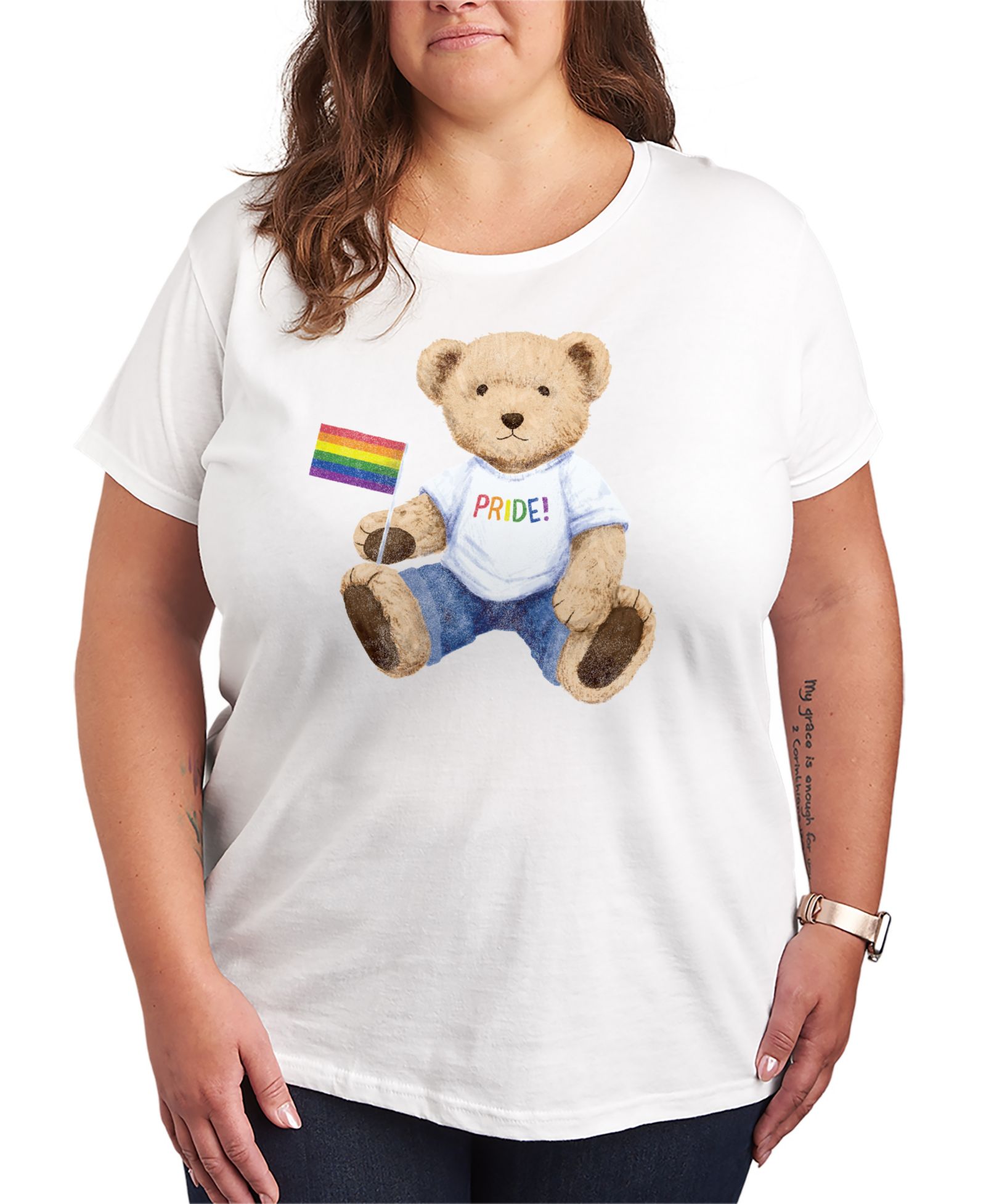 Hybrid Apparel Plus Size Instant Message Pride Teddy Bear Short-Sleeve Graphic T-Shirt