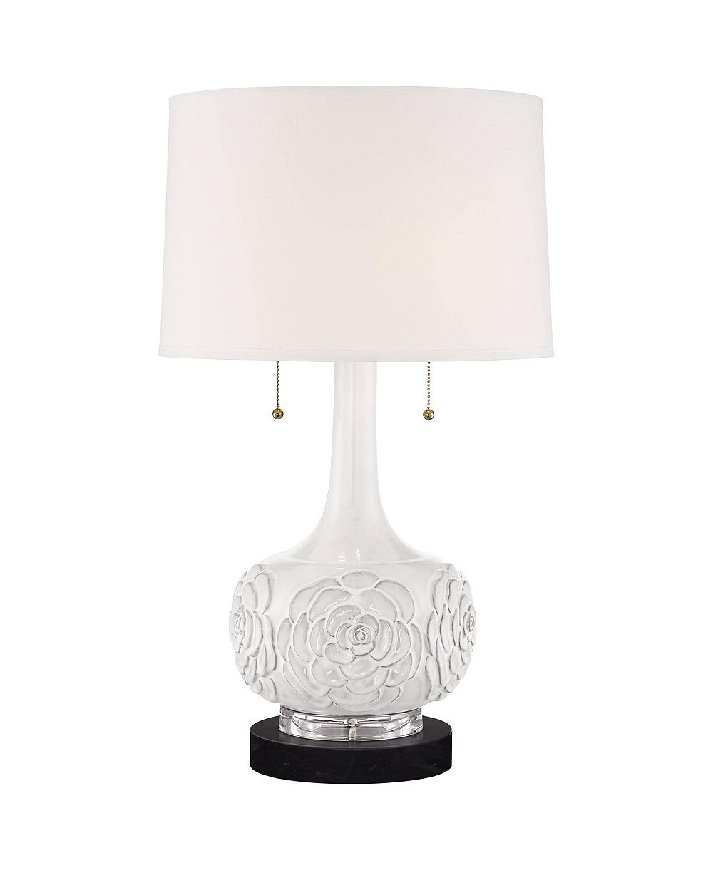 Настольная лампа Possini Euro Design Natalia Country Cottage с круглым мраморным основанием, 27" высотой, цветочный керамический барабанный абажур для спальни и гостиной