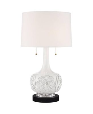 Настольная лампа Possini Euro Design Natalia Country Cottage с круглым мраморным основанием, 27" высотой, цветочный керамический барабанный абажур для спальни и гостиной
