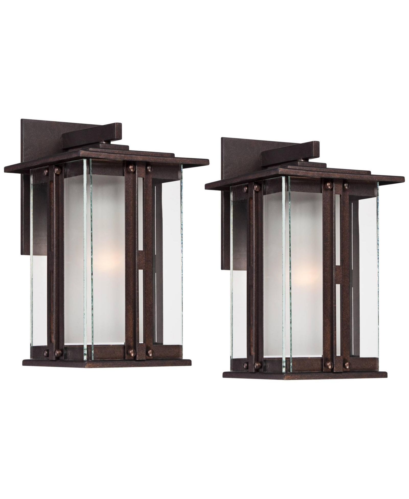 Franklin Iron Works Fallbrook Collection Rustic Farmhouse Outdoor Wall Light Fixtures Set of 2 Bronze 11 3/4" Clear Frosted Double Glass for Exterior