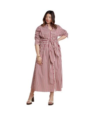 ELOQUII Women's Cinch Detail Poplin Midi Dress